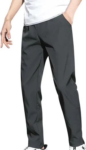 Mens Casual Business Pants Straight Leg Lightweight Breathable Comfort Office Trousers Formal Solid Quick Dry Leisure Pants
