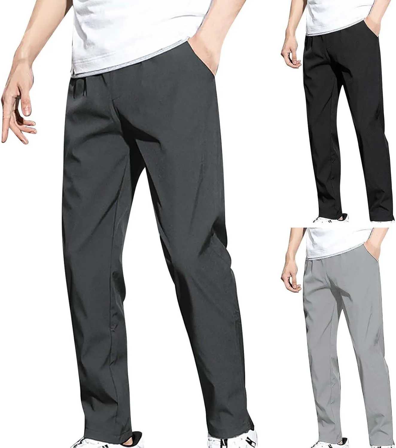 Mens Casual Business Pants Straight Leg Lightweight Breathable Comfort Office Trousers Formal Solid Quick Dry Leisure Pants