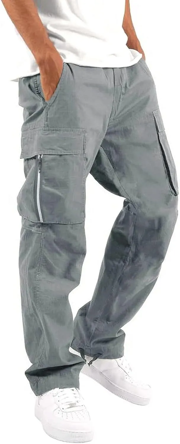 Men's Casual Cargo Pants Workout Joggers Trousers Loose Sports Trousers Casual Gym Workout Tactical Track Sweatpants