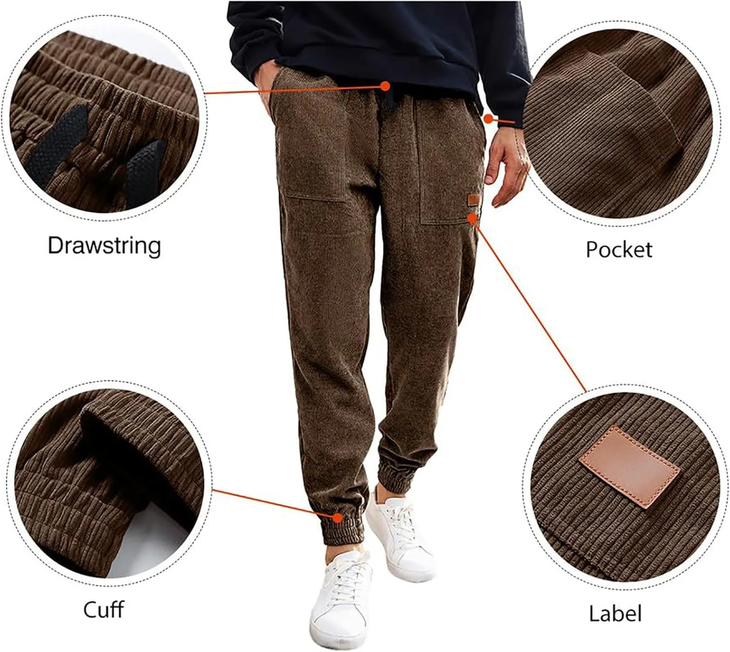 Men's Casual Corduroy Sweatpants Loose Fit Drawstring Elastic Waist Jogger Pants Baggy Sport Cargo Pants with Pockets