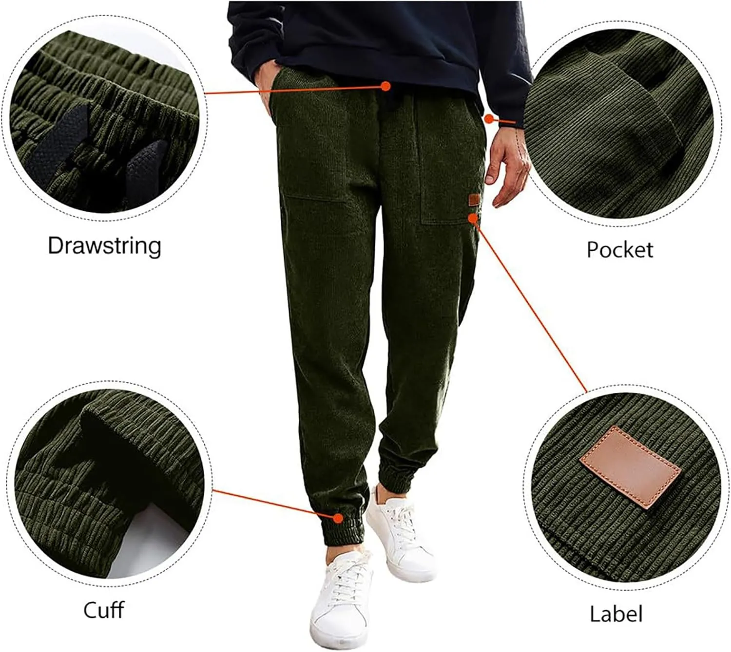 Men's Casual Corduroy Sweatpants Loose Fit Drawstring Elastic Waist Jogger Pants Baggy Sport Cargo Pants with Pockets