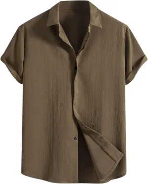 Mens Casual Linen Cotton Button Down Short Sleeve Shirts Cuban Camp Guayabera Beach Tops Lightweight Summer Shirt