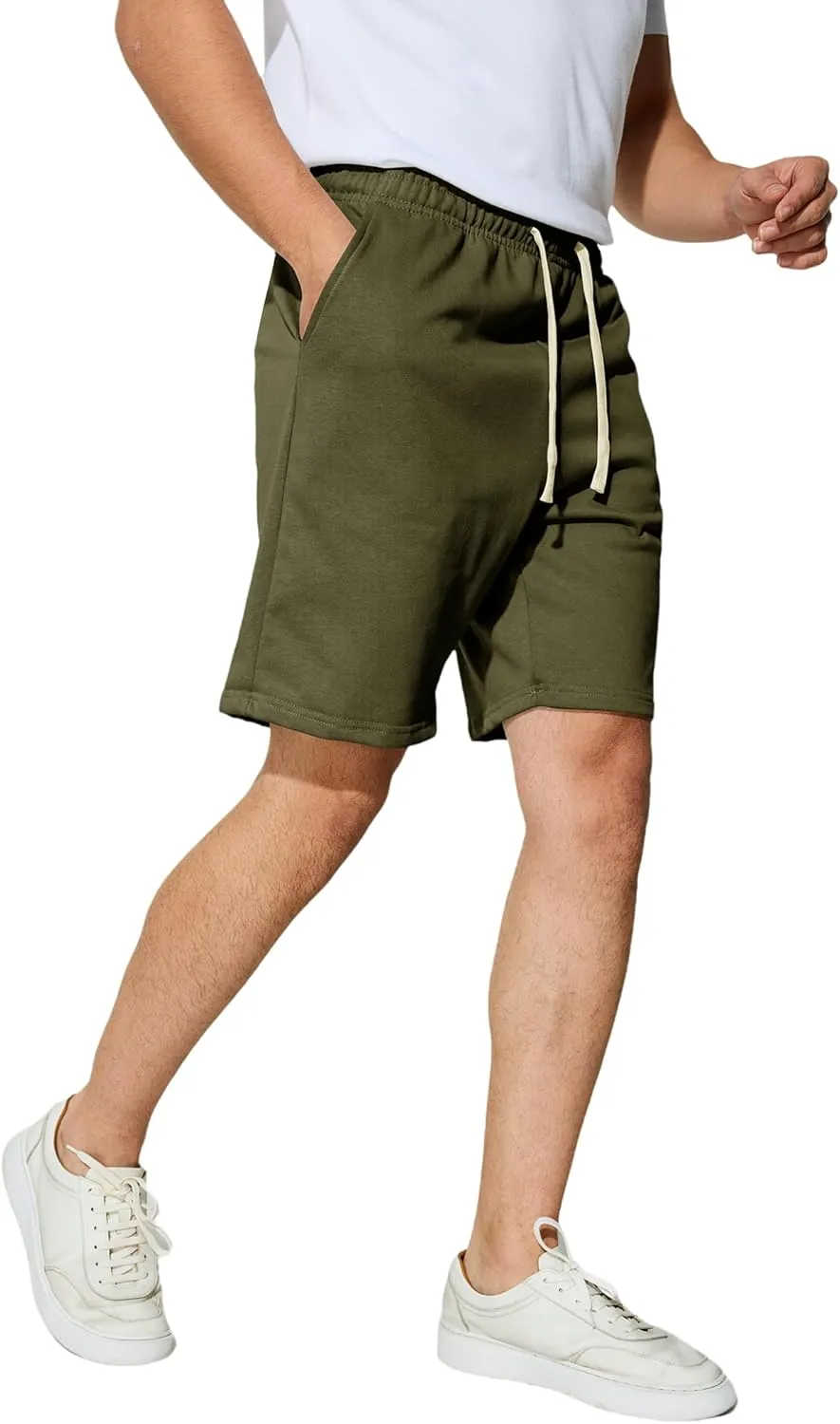 Men's Casual Shorts 7" Cotton Athletic Running Shorts Elastic Waist Drawstring Workout Sweat Shorts