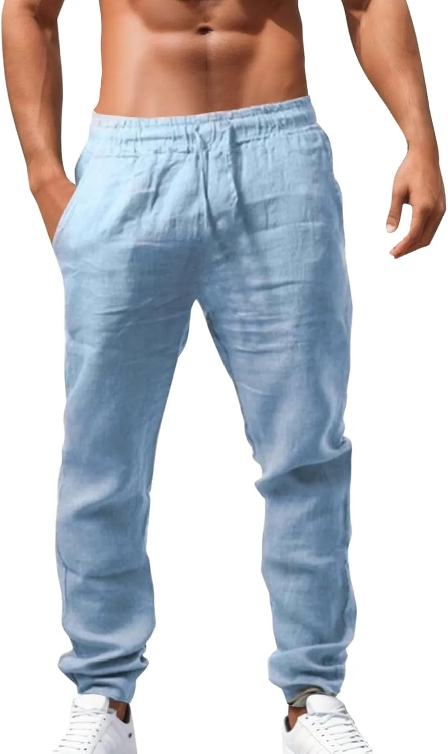 Mens Combat Cargo Pants Casual Linen Elasticated Pant Straight Leg Sweatpants Joggers Baggy Training Jogger