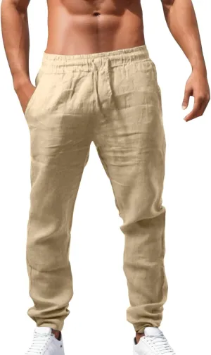 Mens Combat Cargo Pants Casual Linen Elasticated Pant Straight Leg Sweatpants Joggers Baggy Training Jogger