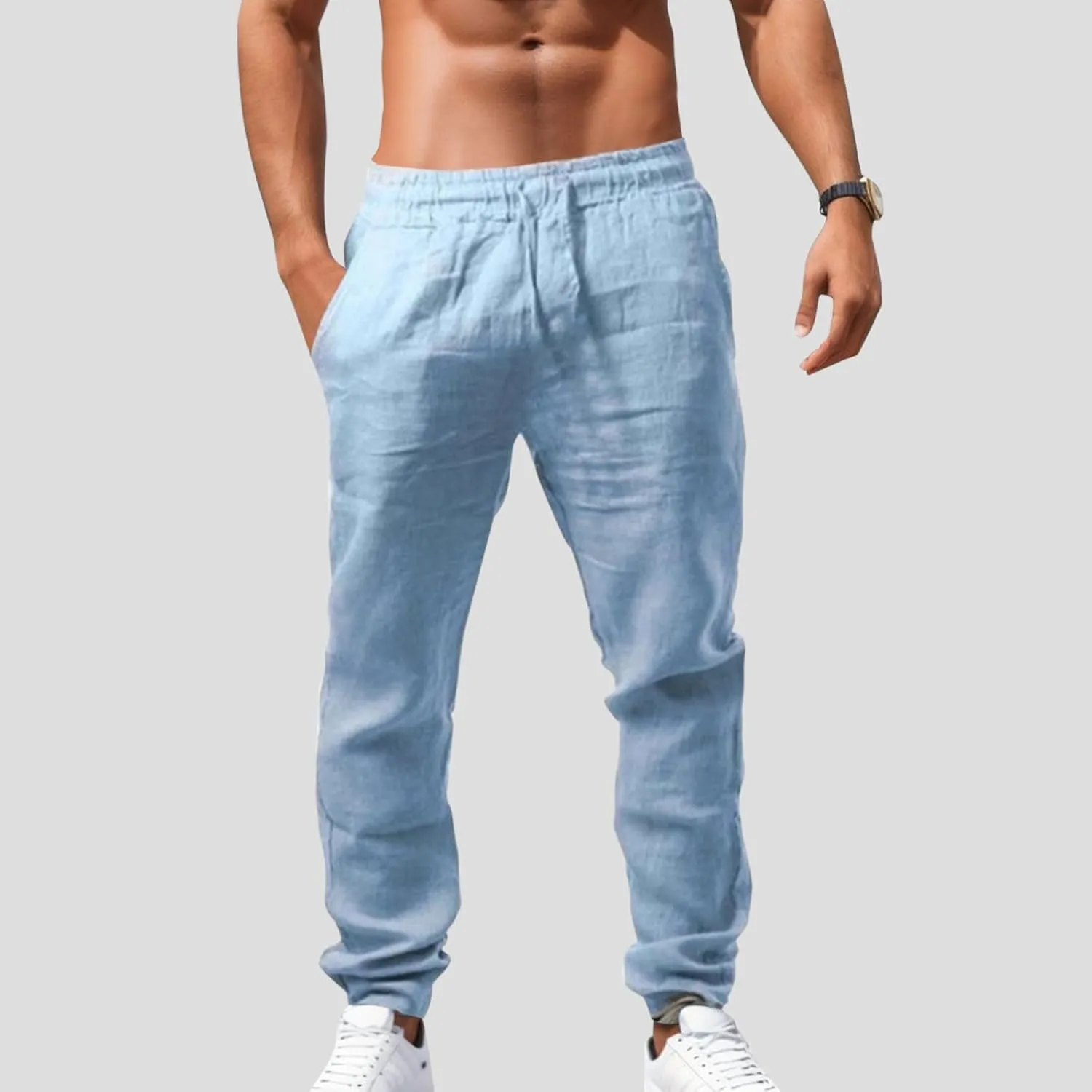 Mens Combat Cargo Pants Casual Linen Elasticated Pant Straight Leg Sweatpants Joggers Baggy Training Jogger