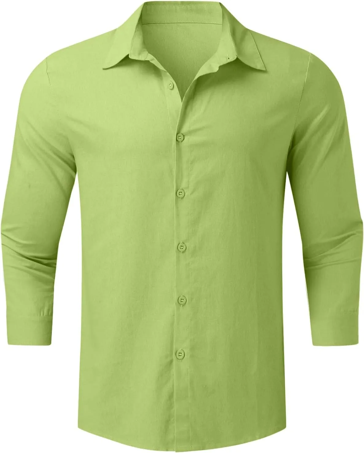 Men's Cotton Linen Shirts Plus Size Loose Button Down Long Sleeve Beach Wedding Shirt Casual Summer Solid Tropical Top