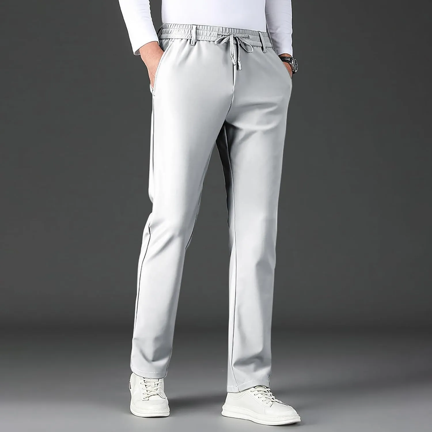 Men's Cozy Relaxed Fit Sweatpant Baggy Stylish Drawstring Elastic Waist Chino Pant Hiking Work Straight Fit Trousers