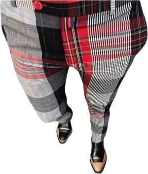 Mens Dress Pants, Mens Plaid Stretch Dress Pants Slim Fit Skinny Chino Pants Tapered Business Casual Pencil Pants
