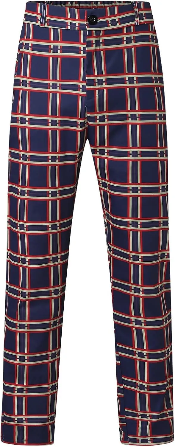 Mens Dress Pants, Mens Plaid Stretch Dress Pants Slim Fit Skinny Chino Pants Tapered Business Casual Pencil Pants