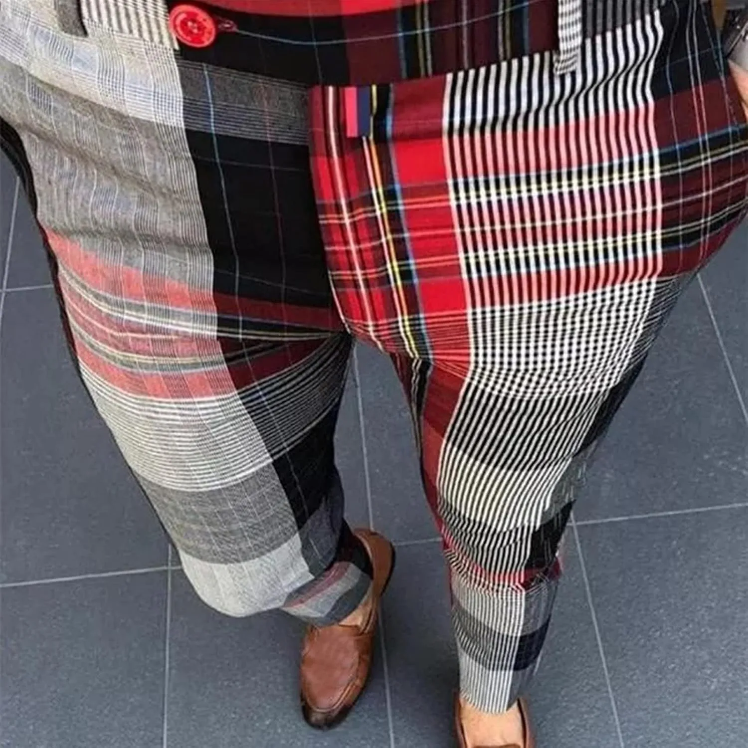 Mens Dress Pants, Mens Plaid Stretch Dress Pants Slim Fit Skinny Chino Pants Tapered Business Casual Pencil Pants