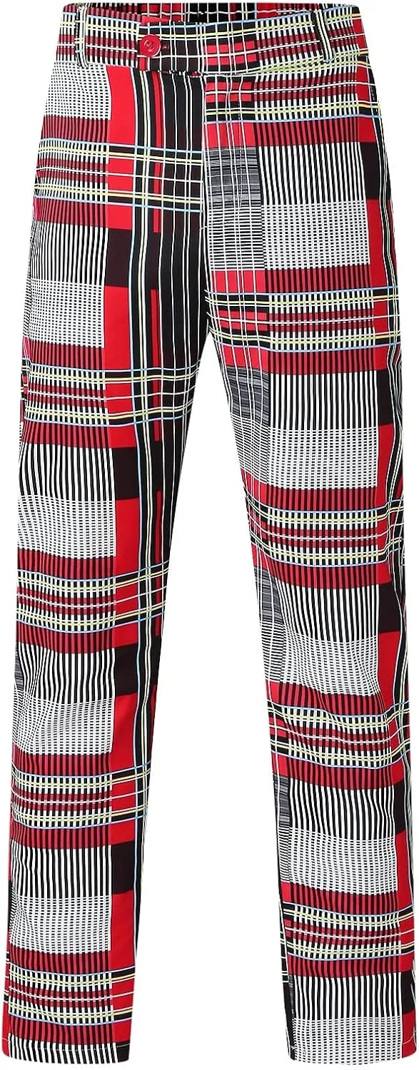 Mens Dress Pants, Mens Plaid Stretch Dress Pants Slim Fit Skinny Chino Pants Tapered Business Casual Pencil Pants