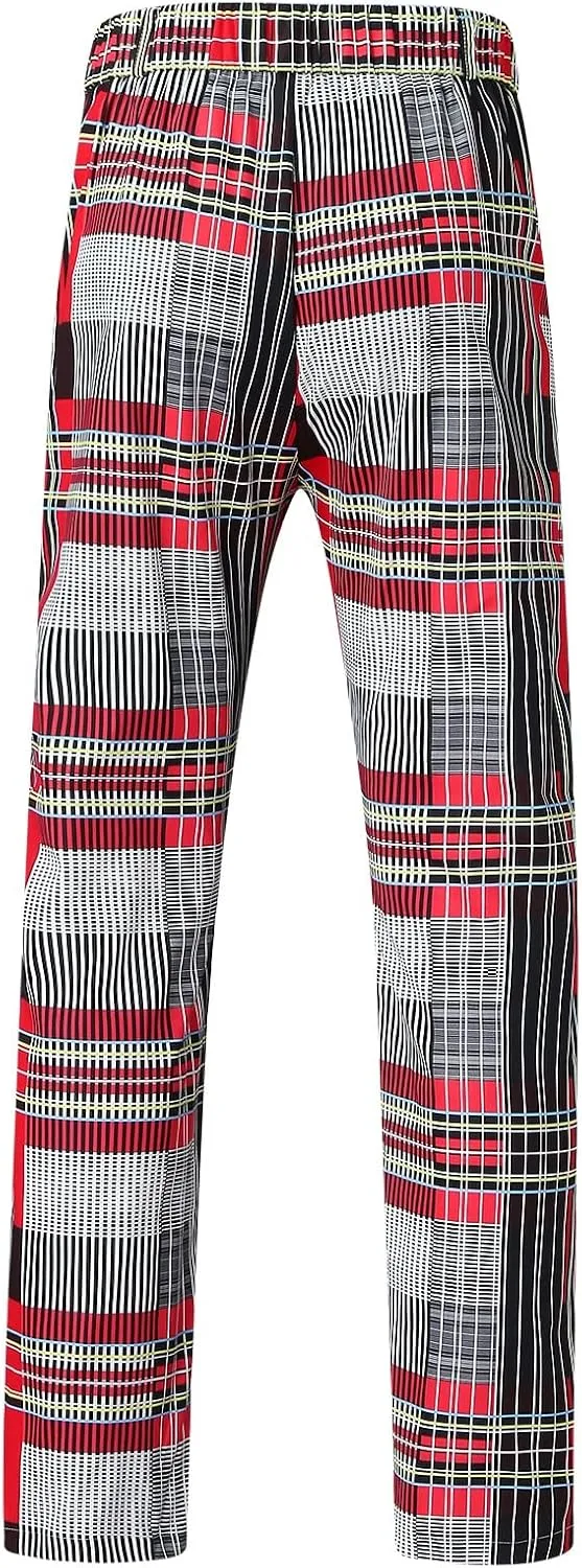 Mens Dress Pants, Mens Plaid Stretch Dress Pants Slim Fit Skinny Chino Pants Tapered Business Casual Pencil Pants