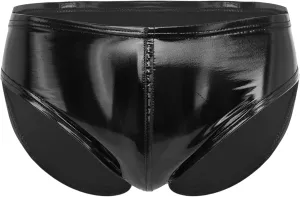 Men's Faux Leather Underwear Brief Bikinis Metallic Bulge Pouch Boxer Shorts Underpants