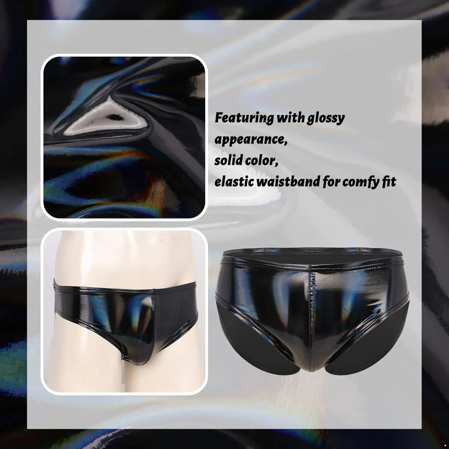 Men's Faux Leather Underwear Brief Bikinis Metallic Bulge Pouch Boxer Shorts Underpants