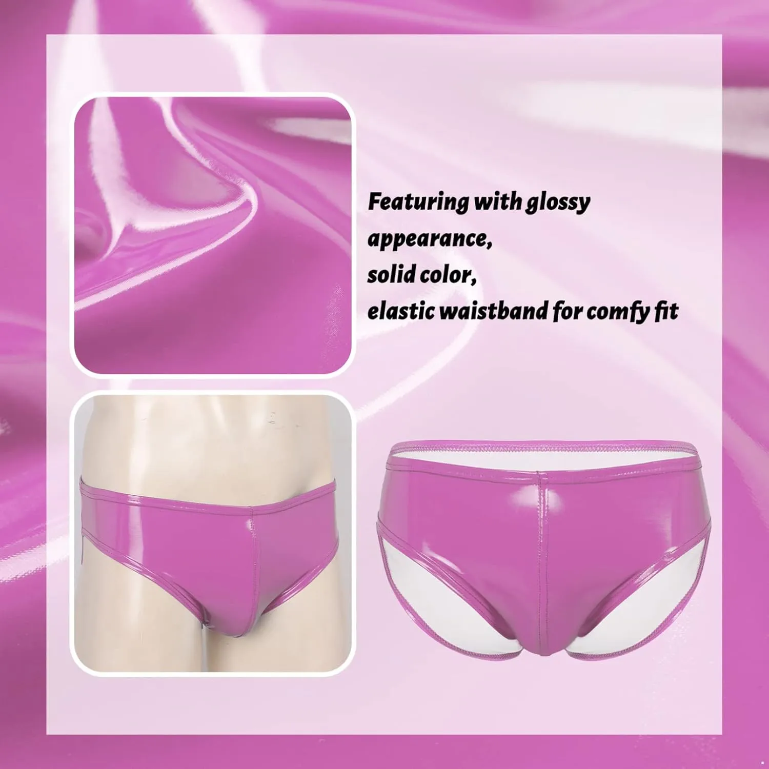 Men's Faux Leather Underwear Brief Bikinis Metallic Bulge Pouch Boxer Shorts Underpants