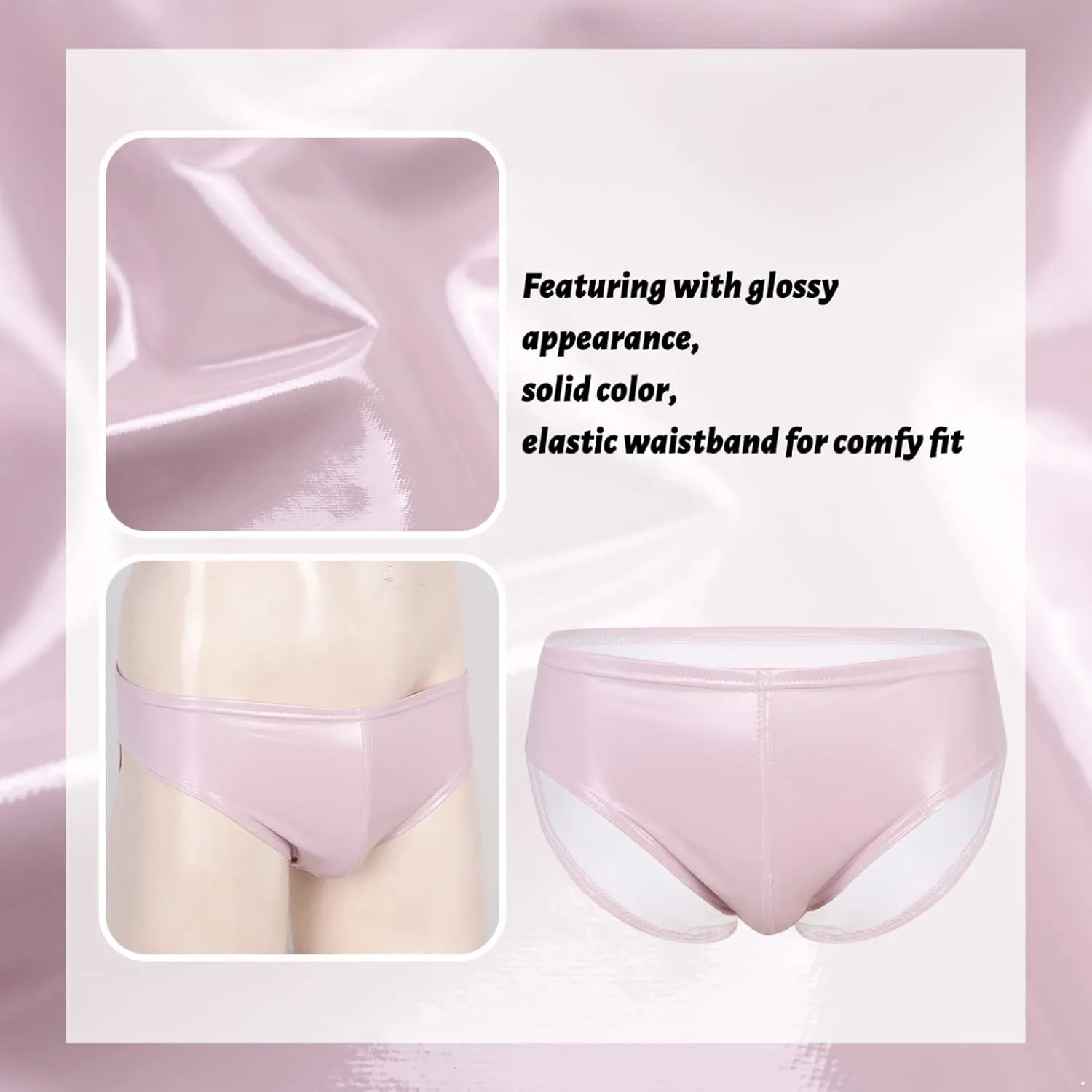 Men's Faux Leather Underwear Brief Bikinis Metallic Bulge Pouch Boxer Shorts Underpants