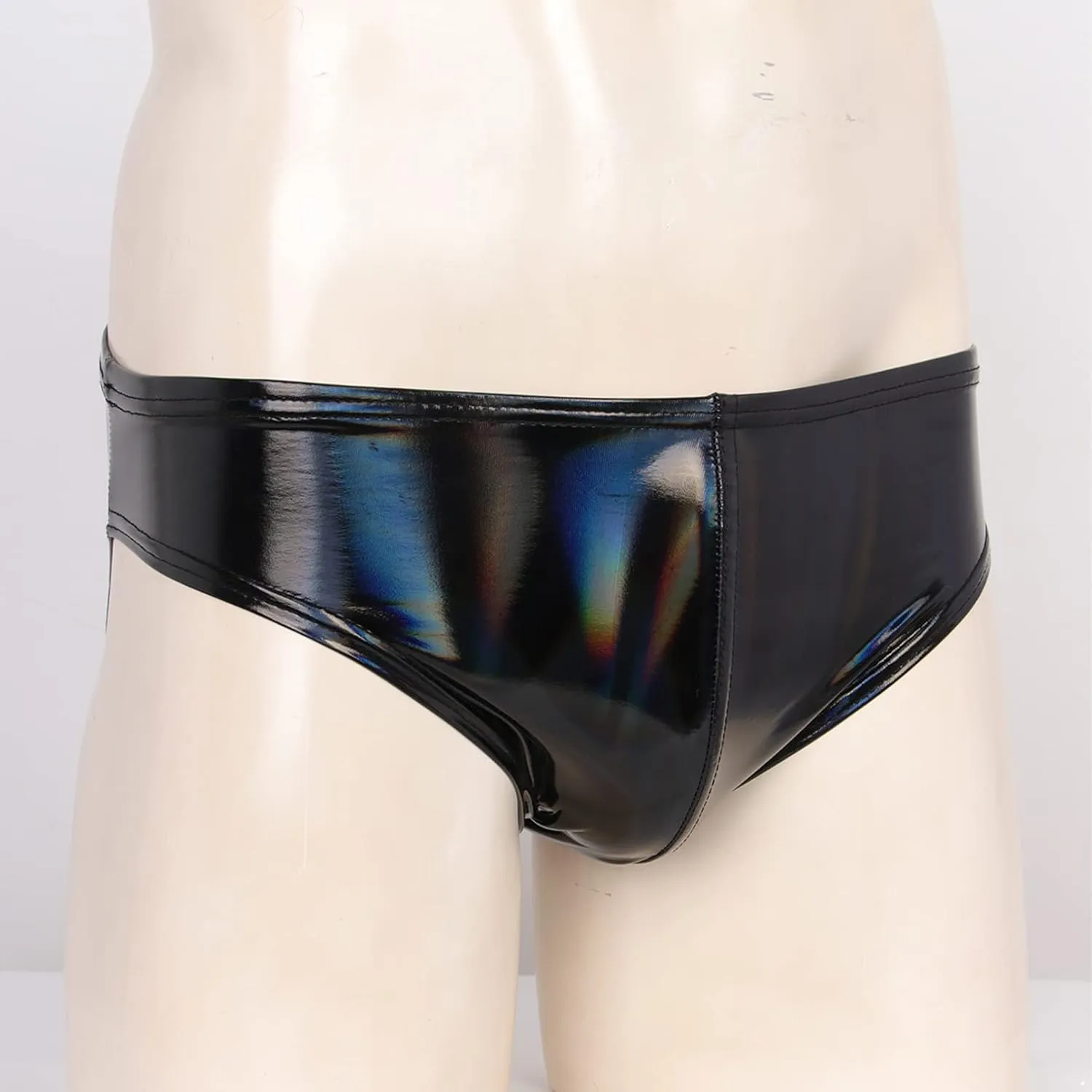 Men's Faux Leather Underwear Brief Bikinis Metallic Bulge Pouch Boxer Shorts Underpants
