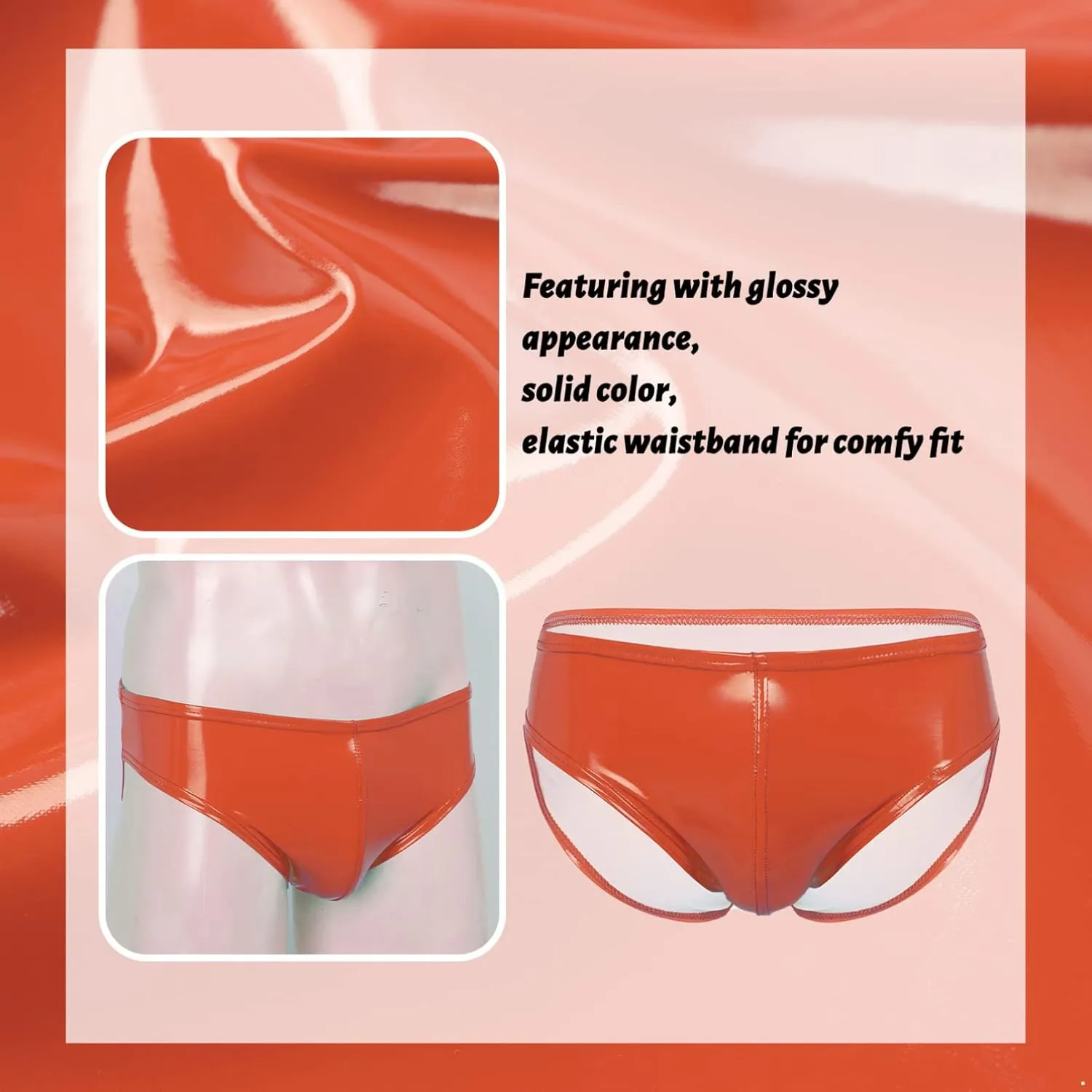 Men's Faux Leather Underwear Brief Bikinis Metallic Bulge Pouch Boxer Shorts Underpants