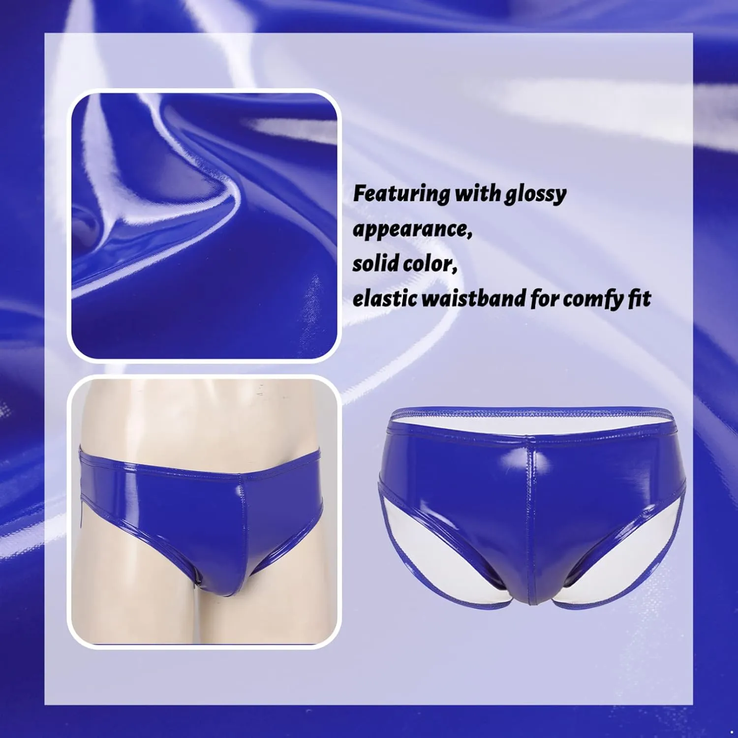 Men's Faux Leather Underwear Brief Bikinis Metallic Bulge Pouch Boxer Shorts Underpants
