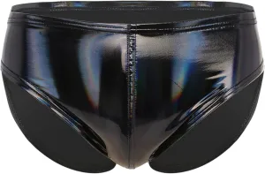 Men's Faux Leather Underwear Brief Bikinis Metallic Bulge Pouch Boxer Shorts Underpants