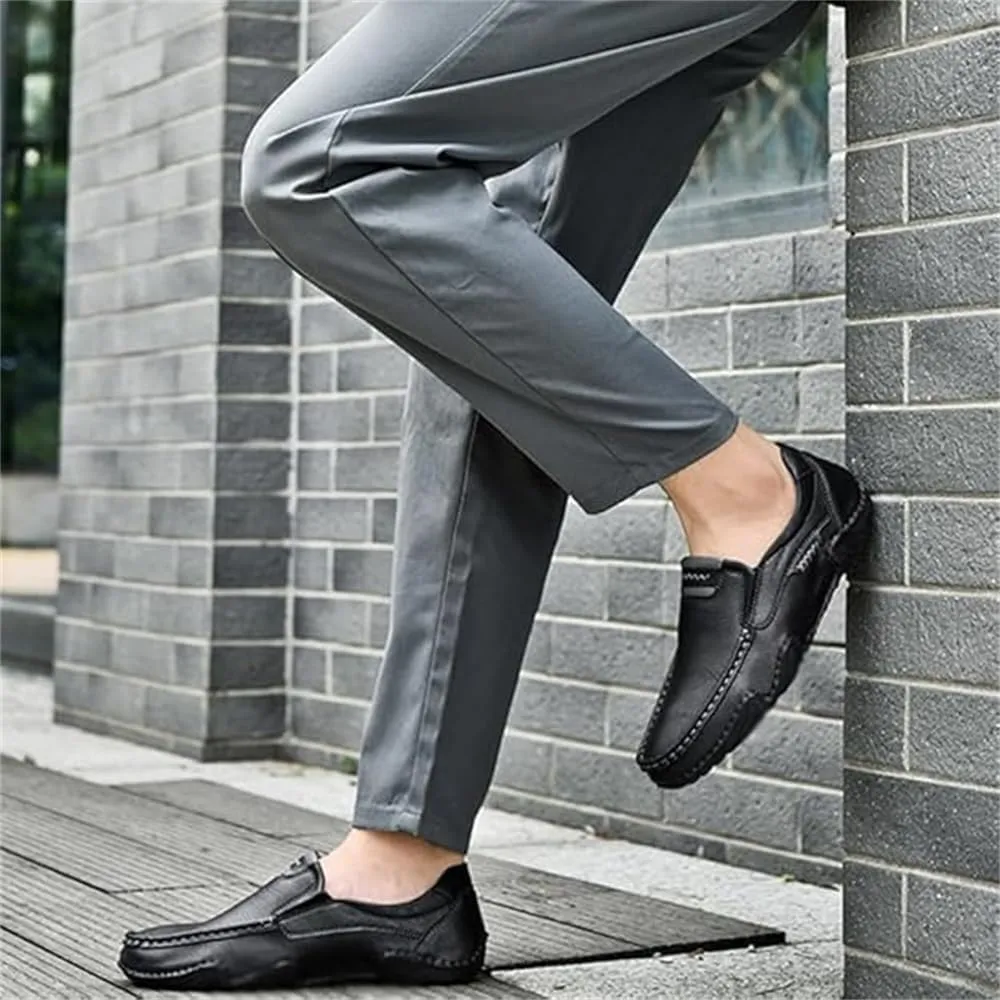 Men's Handmade Outdoor Comfort Loafers, Leather Flat Slip On Wide Toe Walking Shoes, Casual Business Work Shoes Driving Moccasins for Men