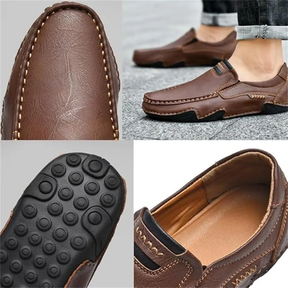 Men's Handmade Outdoor Comfort Loafers, Leather Flat Slip On Wide Toe Walking Shoes, Casual Business Work Shoes Driving Moccasins for Men