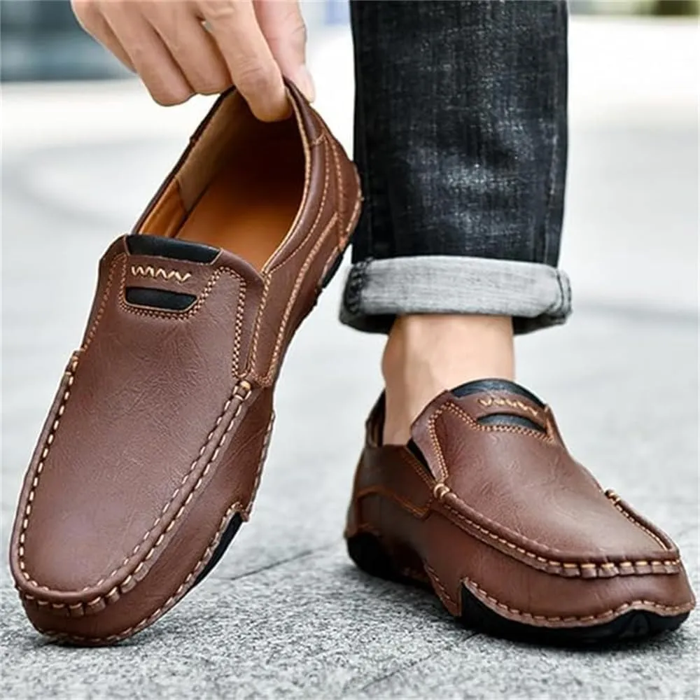 Men's Handmade Outdoor Comfort Loafers, Leather Flat Slip On Wide Toe Walking Shoes, Casual Business Work Shoes Driving Moccasins for Men