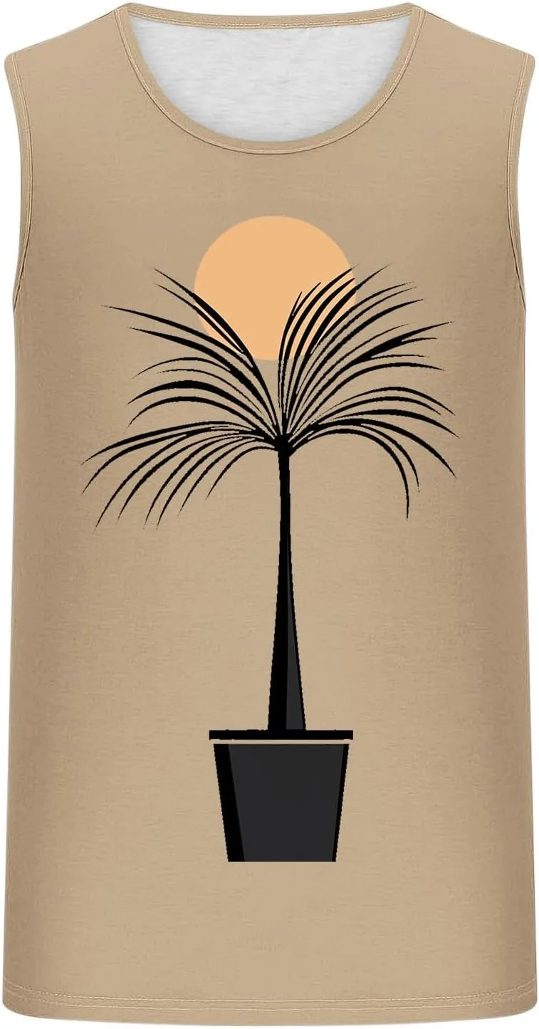 Men's Hawaiian Beach Tank Top Tropical Palm Tree Print Sleeveless Summer Muscle Gym Shirts Graphic Vacation Workout Tees