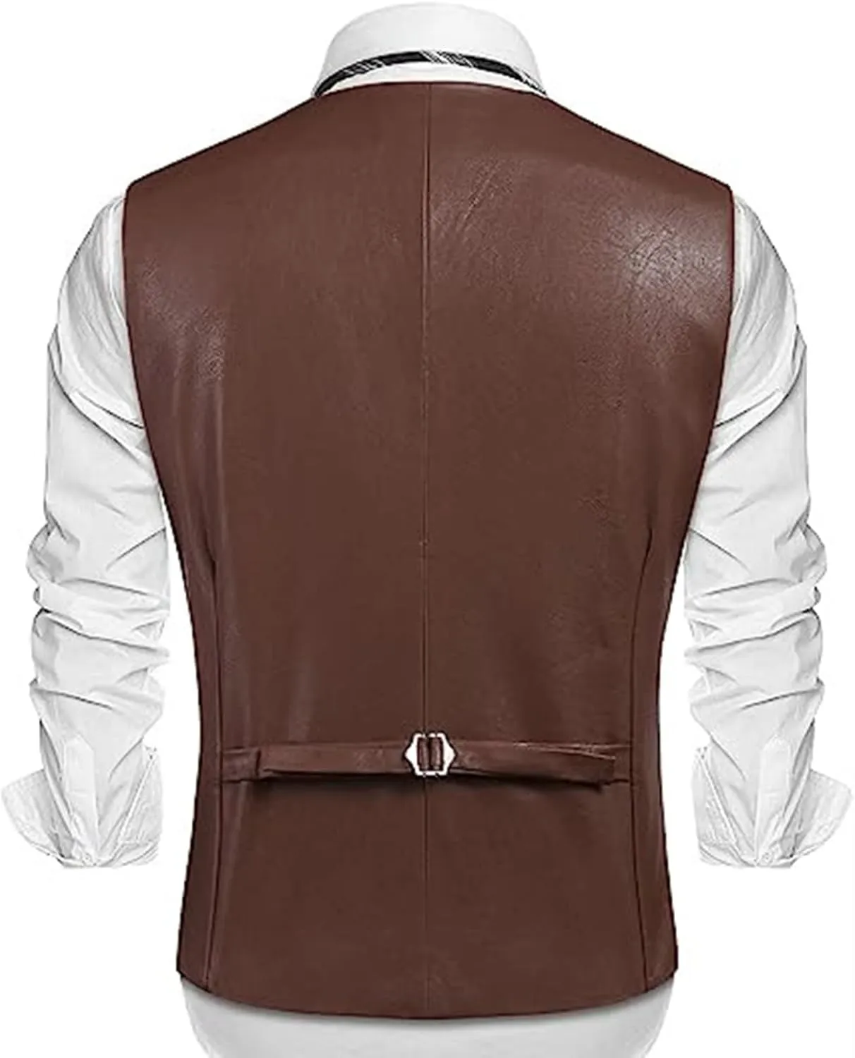 Mens Leather Vest Casual Single Breasted Western Suit Vest Jacket Lightweight V-Neck Wedding Party Dress Waistcoat