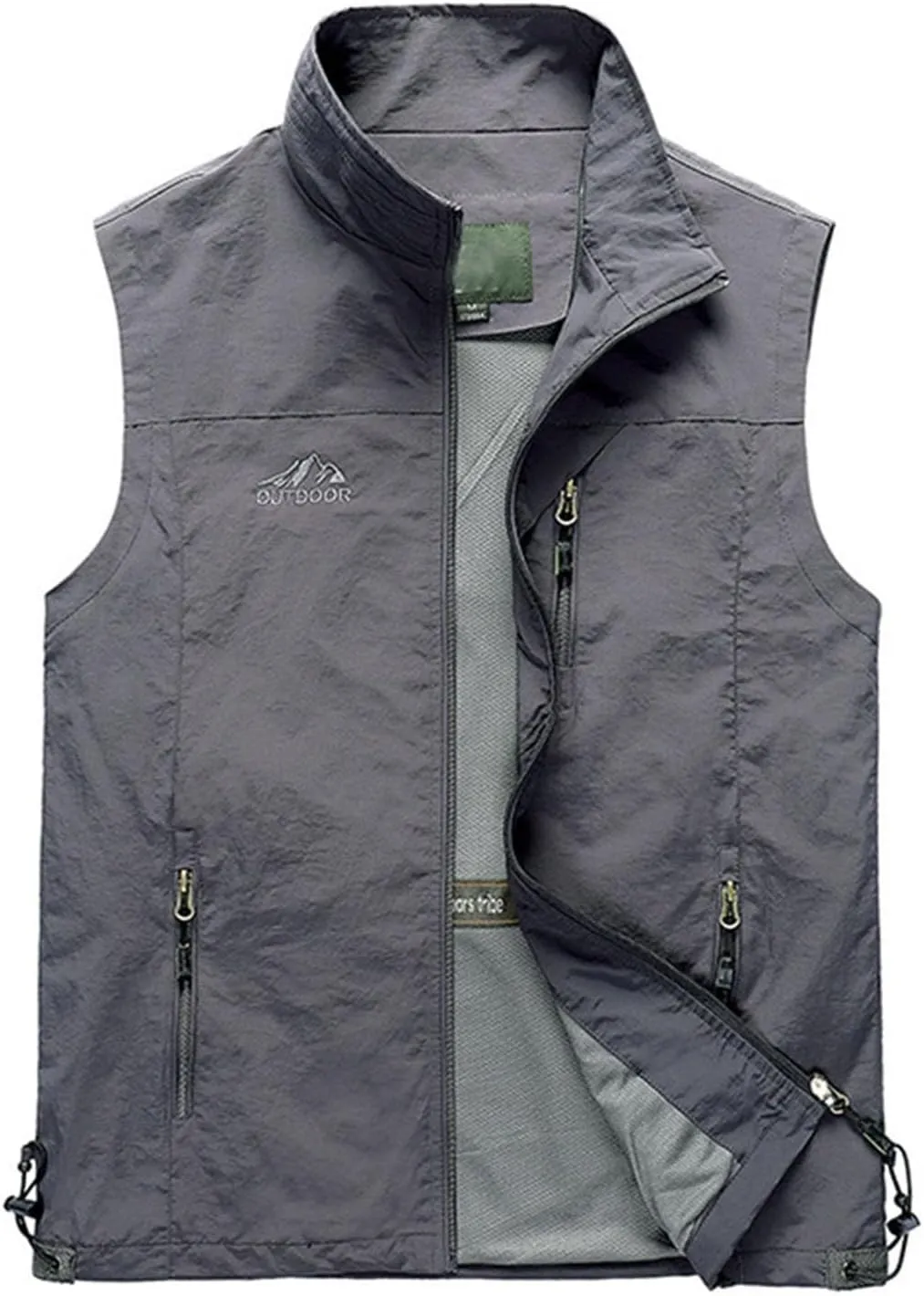Men's Lightweight Softshell Vest Outdoor Work Fishing Photo Travel Utility Vest Stand Collar Zip Up Windproof Jacket