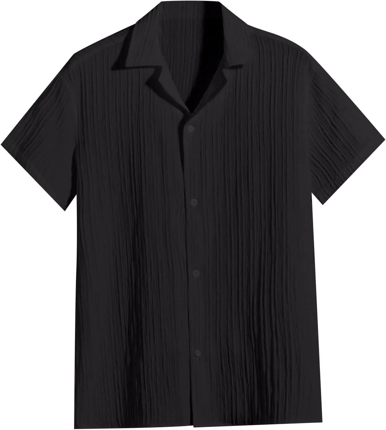Mens Linen Button-Down Shirts Casual Loose Striped Jacquard Long Sleeve Beach Shirt
