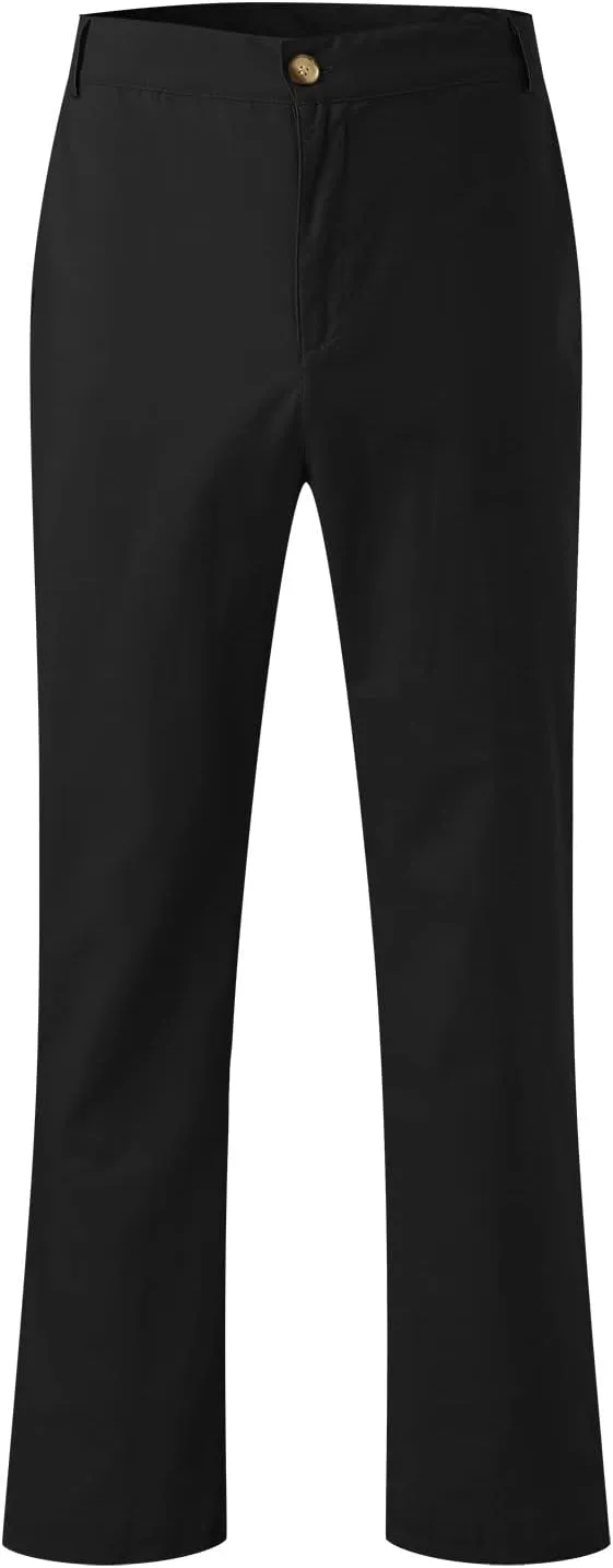 Mens Linen Dress Pants Casual Cotton Blend Relaxed Fit Straight Leg Khaki Pants Flat Front Twill Chino Trousers for Men
