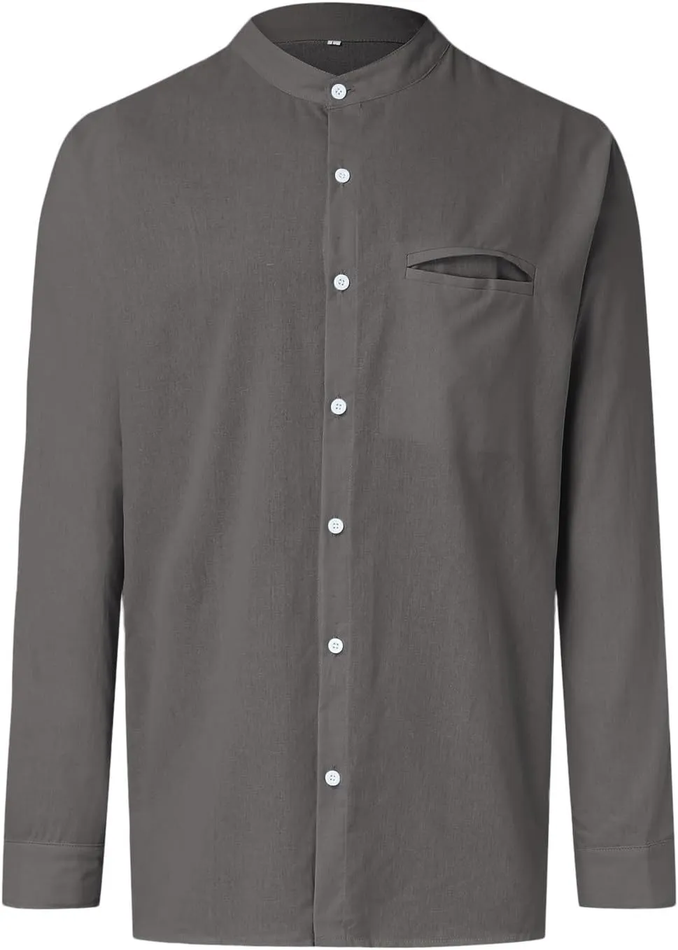Mens Long Sleeve Cotton and Linen Shirt Combat Tactical Solid Linen Tops Stand-Up Collar Button Down Regular Fit Casual Shirt