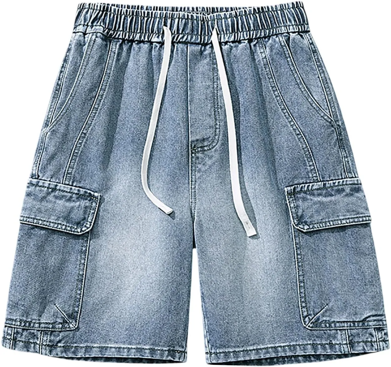 Men's Loose Y2K Hip Hop Mid Jean Shorts Baggy Denim Shorts with Pockets Skateboard Streetwear Clothes