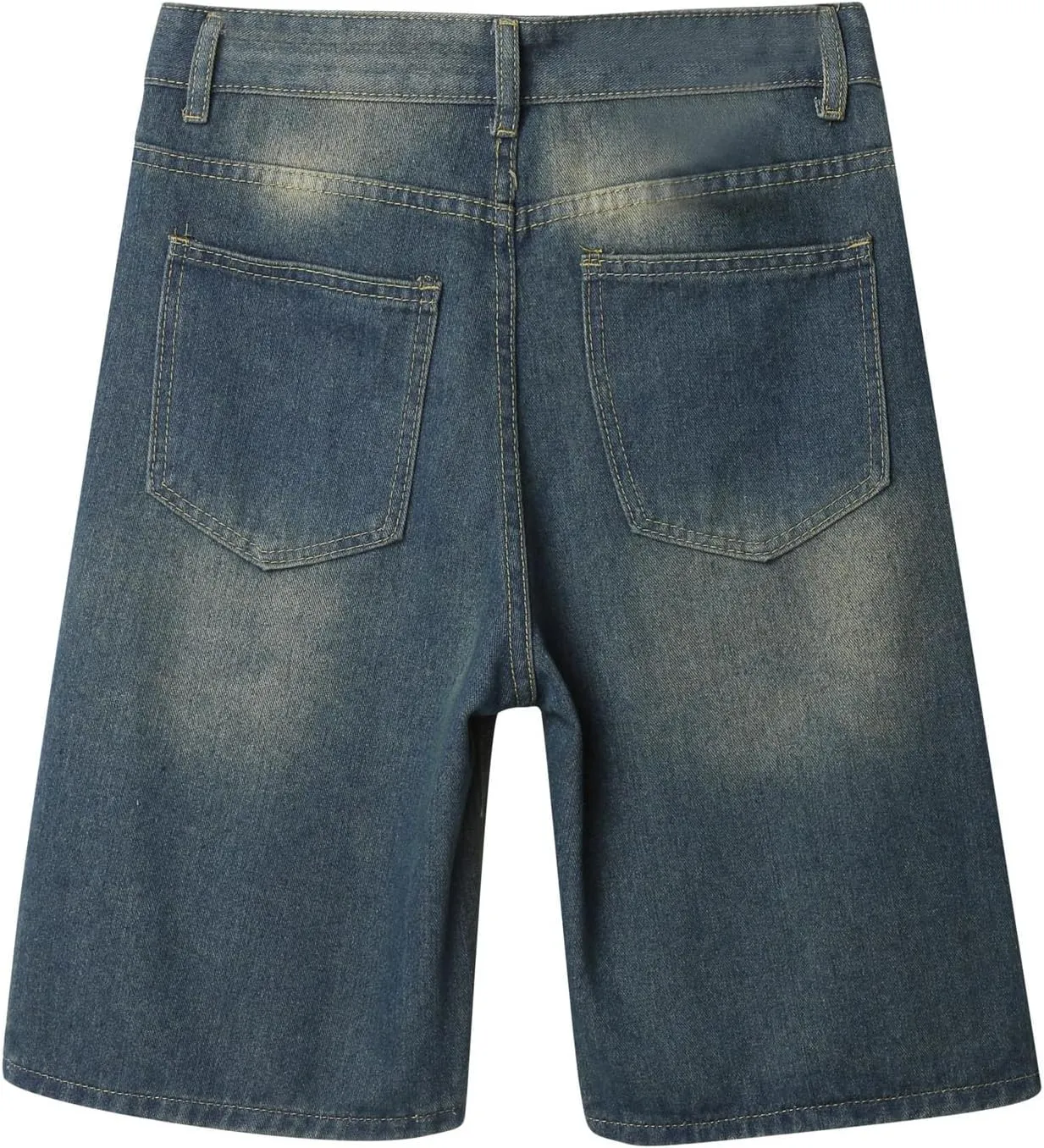 Men's Loose Y2K Hip Hop Mid Jean Shorts Baggy Denim Shorts with Pockets Skateboard Streetwear Clothes