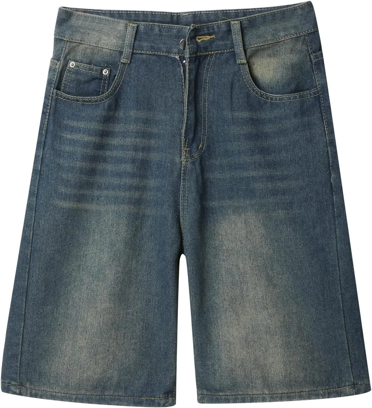 Men's Loose Y2K Hip Hop Mid Jean Shorts Baggy Denim Shorts with Pockets Skateboard Streetwear Clothes