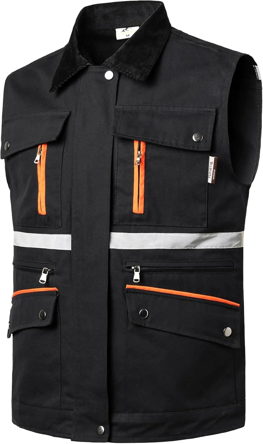 Mens Outdoor Travel Vest Reflective Summer Multi-Pockets Sleeveless Jackets Cargo Safari Fishing Vests