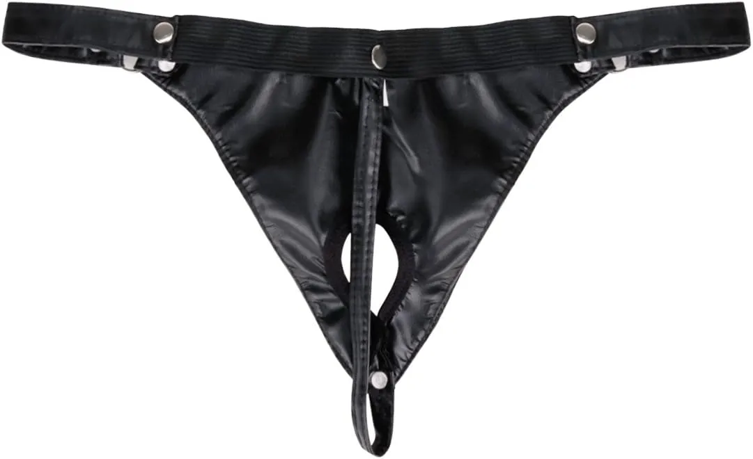 Men's PVC Leather Wet Look Jockstrap Bikinis Front Hole Briefs Underwear Underpants