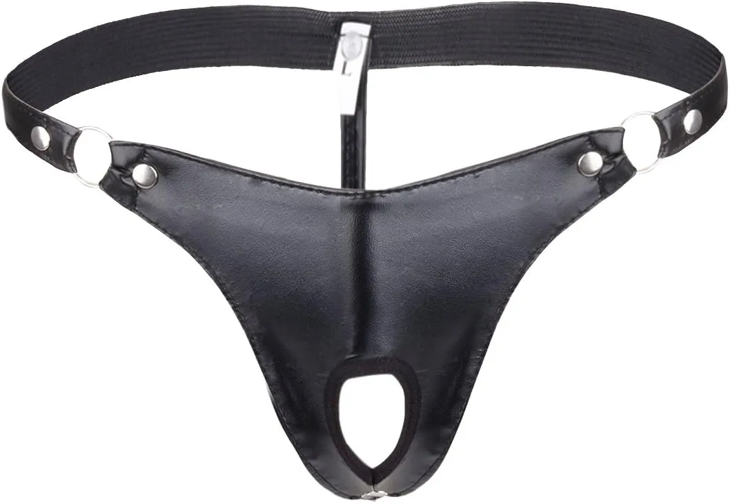 Men's PVC Leather Wet Look Jockstrap Bikinis Front Hole Briefs Underwear Underpants