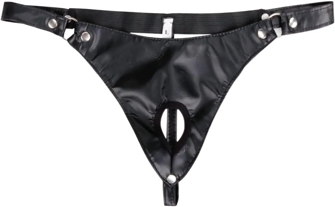 Men's PVC Leather Wet Look Jockstrap Bikinis Front Hole Briefs Underwear Underpants