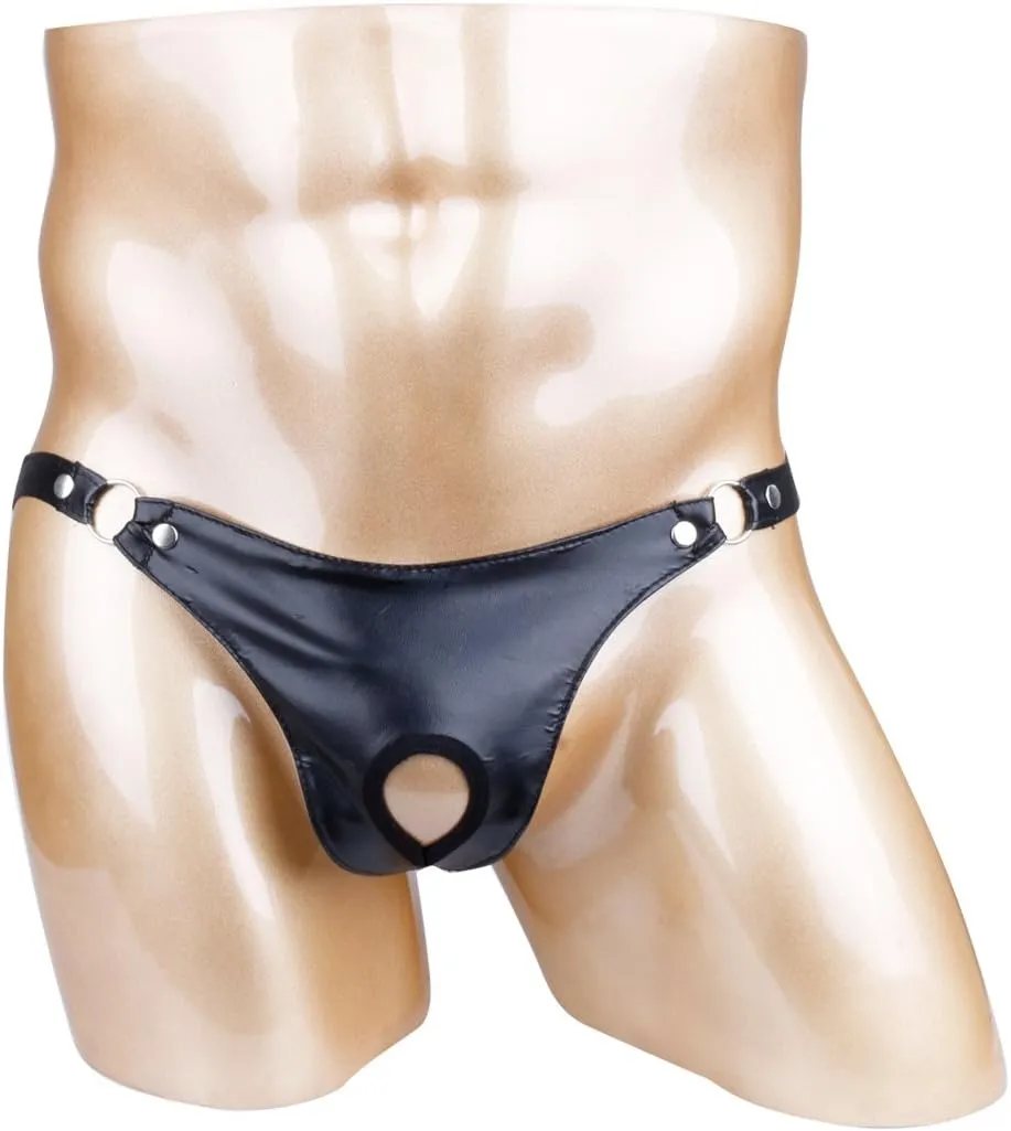Men's PVC Leather Wet Look Jockstrap Bikinis Front Hole Briefs Underwear Underpants