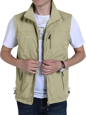 Mens Running Vest Lightweight Windproof Softshell Sleeveless Jacket Outdoor Hiking Fishing Vest with Zip Pockets