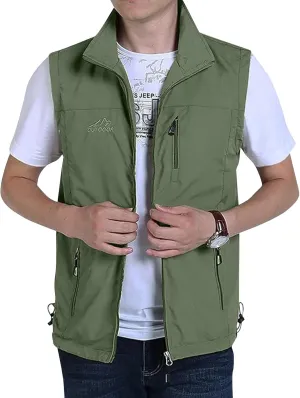 Mens Running Vest Lightweight Windproof Softshell Sleeveless Jacket Outdoor Hiking Fishing Vest with Zip Pockets