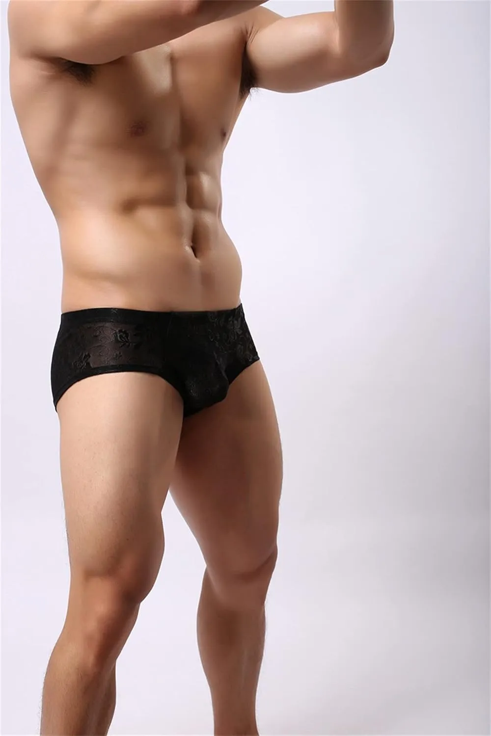 Men's Sexy Lace Boxer Briefs Sissy See-Through Underwear Thongs Panties Low Rise Breathable Soft Bikinis Underpants