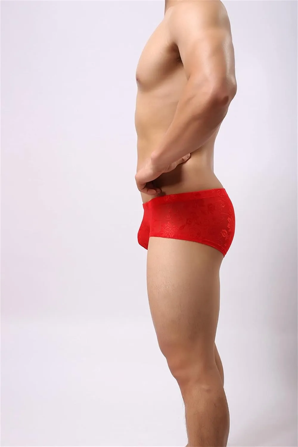 Men's Sexy Lace Boxer Briefs Sissy See-Through Underwear Thongs Panties Low Rise Breathable Soft Bikinis Underpants