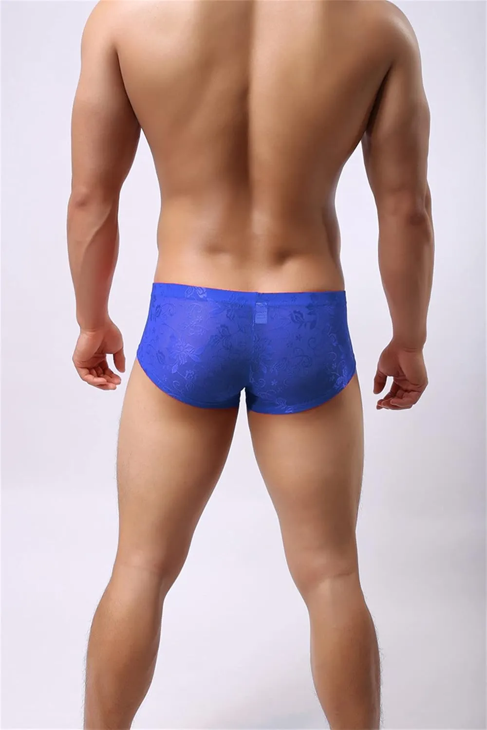 Men's Sexy Lace Boxer Briefs Sissy See-Through Underwear Thongs Panties Low Rise Breathable Soft Bikinis Underpants