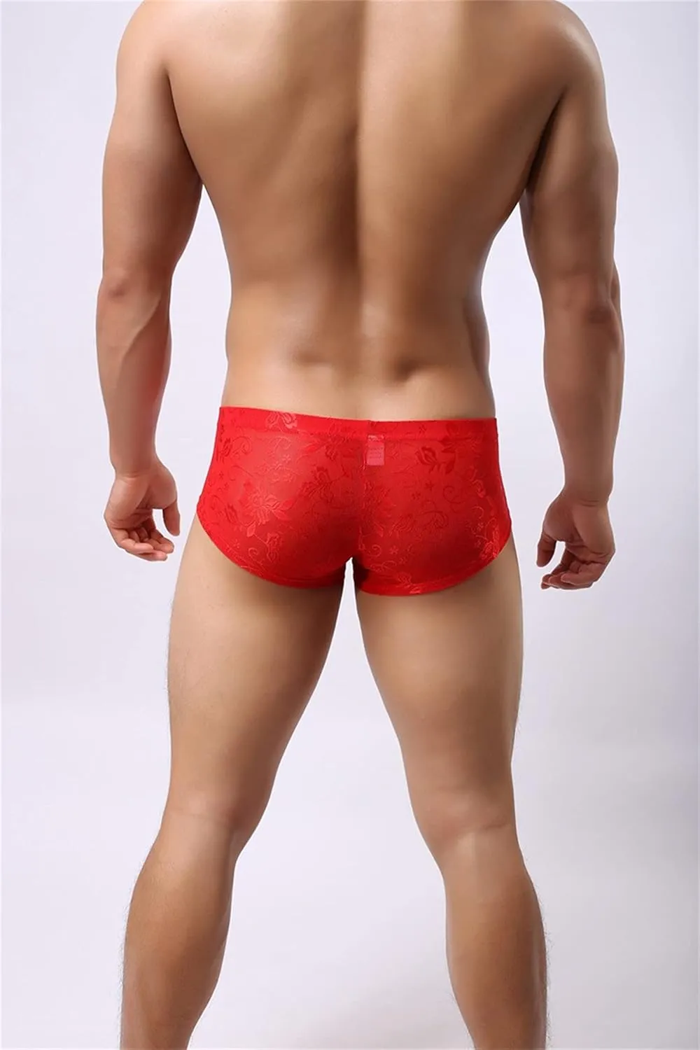 Men's Sexy Lace Boxer Briefs Sissy See-Through Underwear Thongs Panties Low Rise Breathable Soft Bikinis Underpants