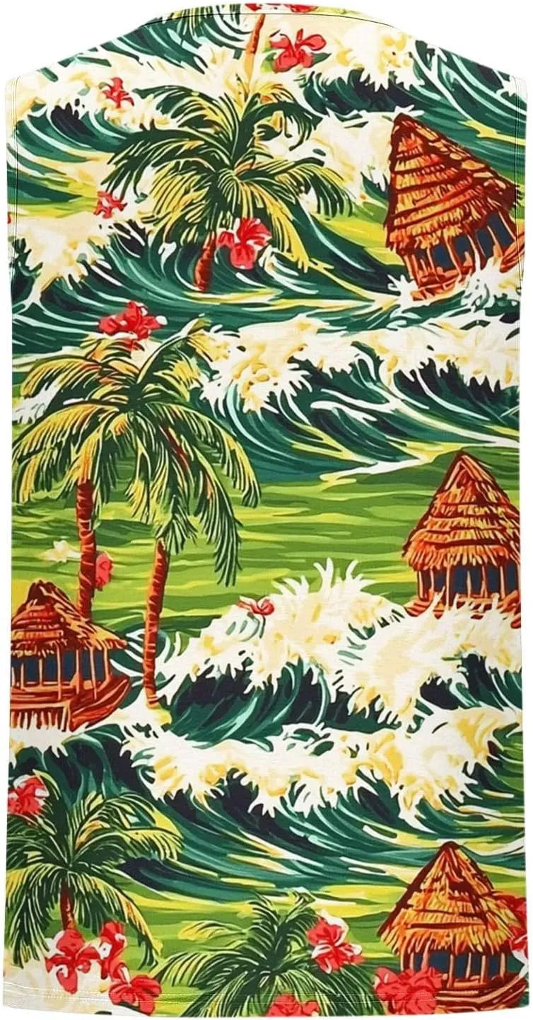 Men's Sleeveless Fashion Sports Tank Top Palm Tree Printed Beach Tops Casual Summer Pullover Loose Workout Tee Shirts