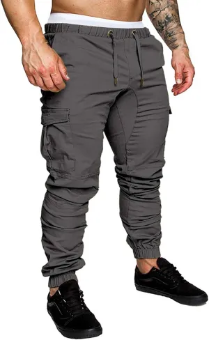 Mens Slim Fit Cargo Sweatpants with Pockets Workout Gym Lightweight Sweat Pants Elastic Waist Sweat Pants Trouser